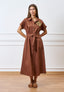 Vestito lungo chemisier con cintura - MARRONE