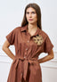 Vestito lungo chemisier con cintura - MARRONE