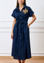 Vestito lungo chemisier con cintura - BLU