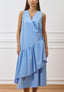 Vestito lungo incrociato con balza - CELESTE
