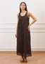 Vestito lungo con scollo retro in mussola - MARRONE