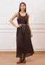 Vestito lungo con scollo retro in mussola - MARRONE