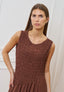 Vestito lungo con bustino arricciato  - MARRONE