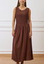 Vestito lungo con bustino arricciato  - MARRONE