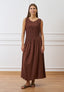 Vestito lungo con bustino arricciato  - MARRONE