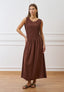 Vestito lungo con bustino arricciato  - MARRONE