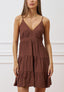 Vestito corto a balze con spalline - MARRONE