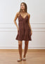 Vestito corto a balze con spalline - MARRONE