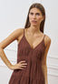 Vestito corto a balze con spalline - MARRONE