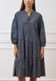 Vestito midi a balze in popeline - GRIGIO SCURO
