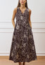 Vestito lungo smanicato ricamato - MARRONE