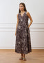 Vestito lungo smanicato ricamato - MARRONE