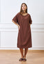 Vestito midi ampio effetto stropicciato - NOCCIOLA