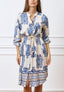 Vestito midi chemisier stampato - AVORIO/BLU