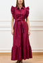 Vestito lungo con maniche volant - BORDEAUX