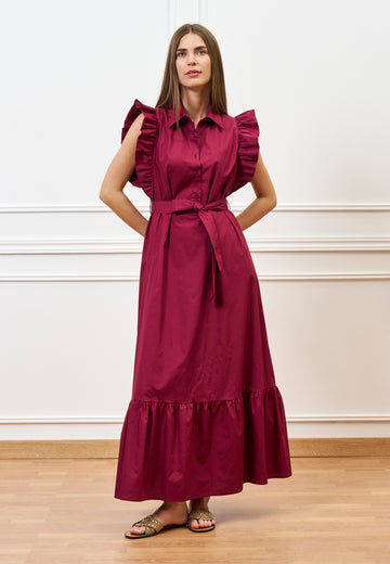 Vestito lungo con maniche volant - BORDEAUX