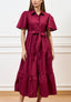 Vestito lungo chemisier in cotone - BORDEAUX