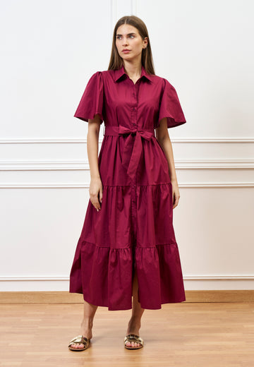 Vestito lungo chemisier in cotone - BORDEAUX