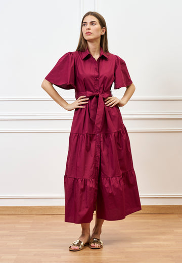 Vestito lungo chemisier in cotone - BORDEAUX