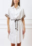 Vestito midi chemisier con frange alle maniche  - AVORIO