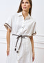 Vestito midi chemisier con frange alle maniche  - AVORIO