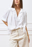 Blusa over in popeline con volant - BIANCO