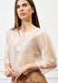 Blusa girocollo con fiori applicati - AVORIO