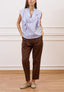 Blusa a righe con volant sulle spalle - CELESTE