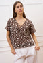 Blusa scollo a v con fiori ricamati - MARRONE