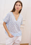 Blusa scollo a v con fiori ricamati - CELESTE