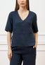 Blusa con scollo a V in lino - BLU