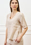 Blusa con scollo a V in lino - BEIGE