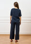 Blusa con scollo a V in lino - BLU