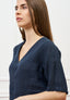 Blusa con scollo a V in lino - BLU