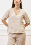 Blusa con scollo a V in lino - BEIGE