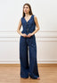 Blusa con laccetti in chambray - BLU
