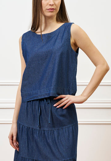 Blusa smanicata in chambray - BLU
