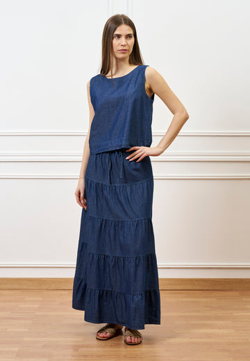 Blusa smanicata in chambray - BLU