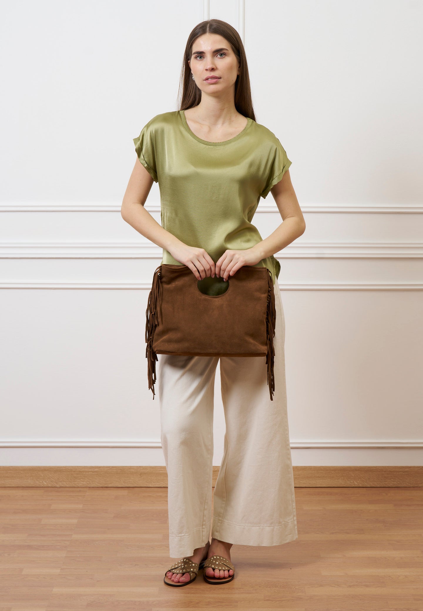 Blusa in raso con profilo lurex - SALVIA