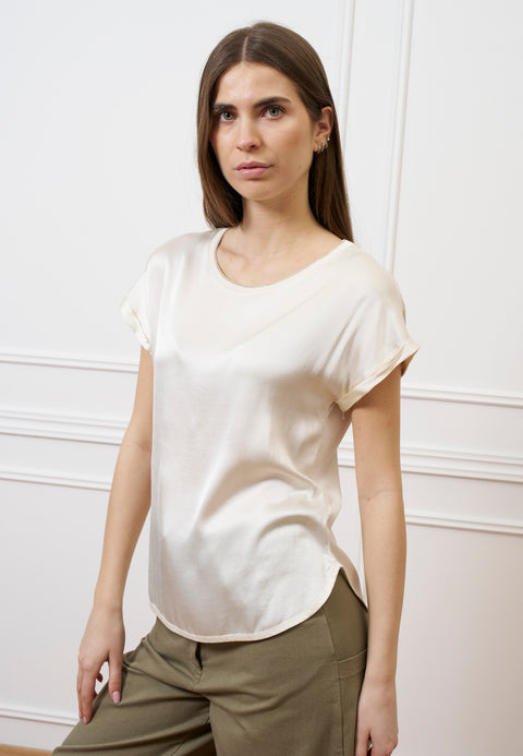 Blusa in raso con profilo lurex - AVORIO