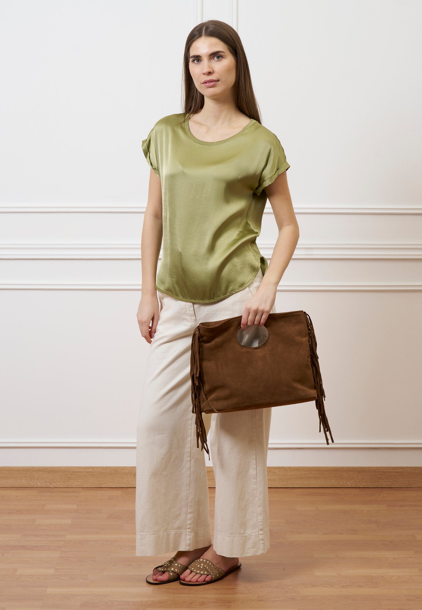 Blusa in raso con profilo lurex - SALVIA