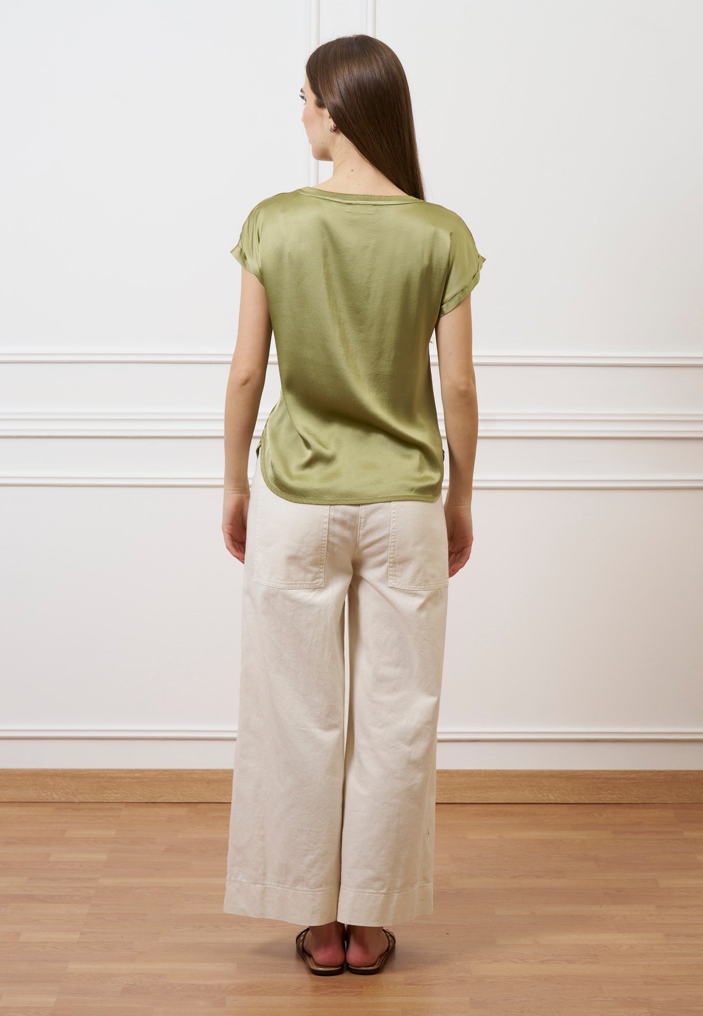 Blusa in raso con profilo lurex - SALVIA