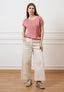 Blusa in raso a righe  - ROSSO/BEIGE