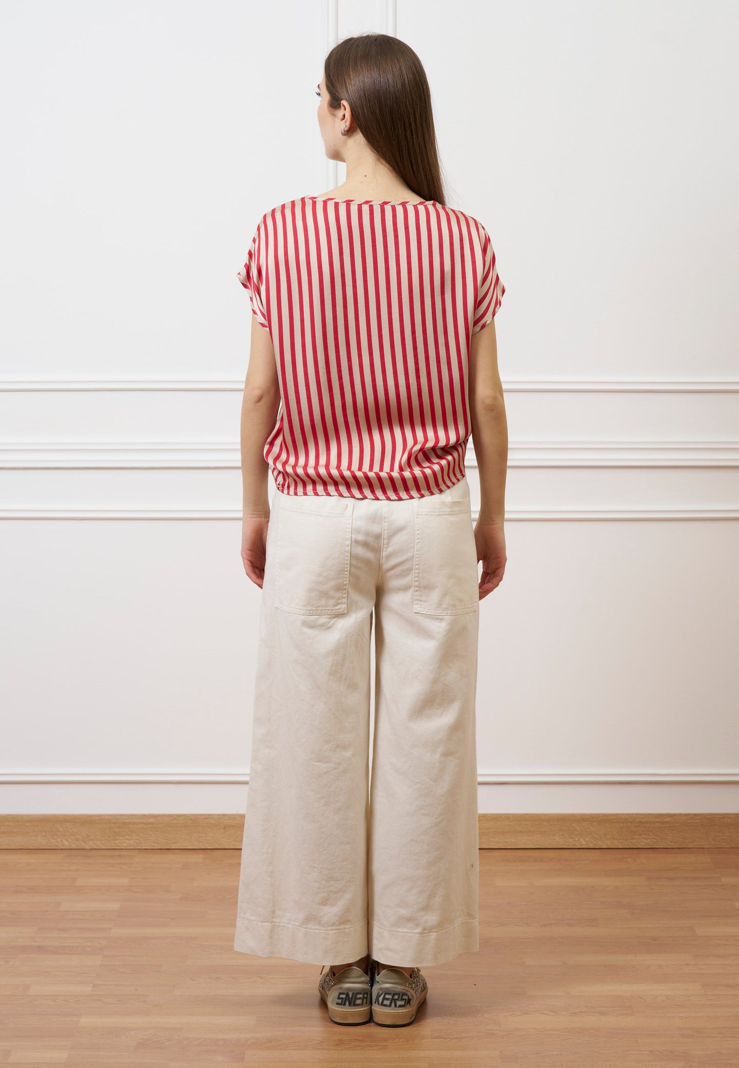 Blusa in raso a righe  - ROSSO/BEIGE