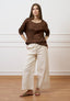Blusa over in raso e jersey - MARRONE