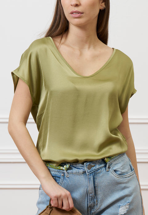 Blusa in raso a maniche corte - SALVIA