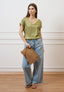 Blusa in raso a maniche corte - SALVIA