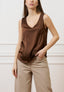 Blusa smanicata in raso di viscosa - MARRONE