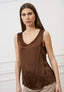 Blusa smanicata in raso di viscosa - MARRONE