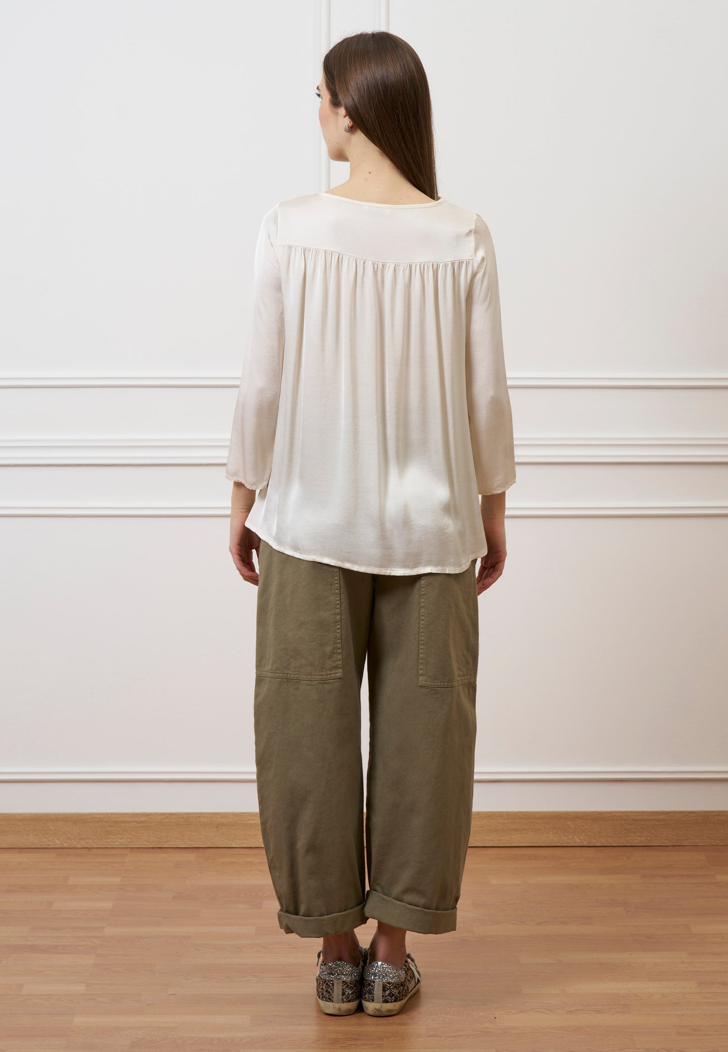 Blusa con taschino e arriccio retro - AVORIO